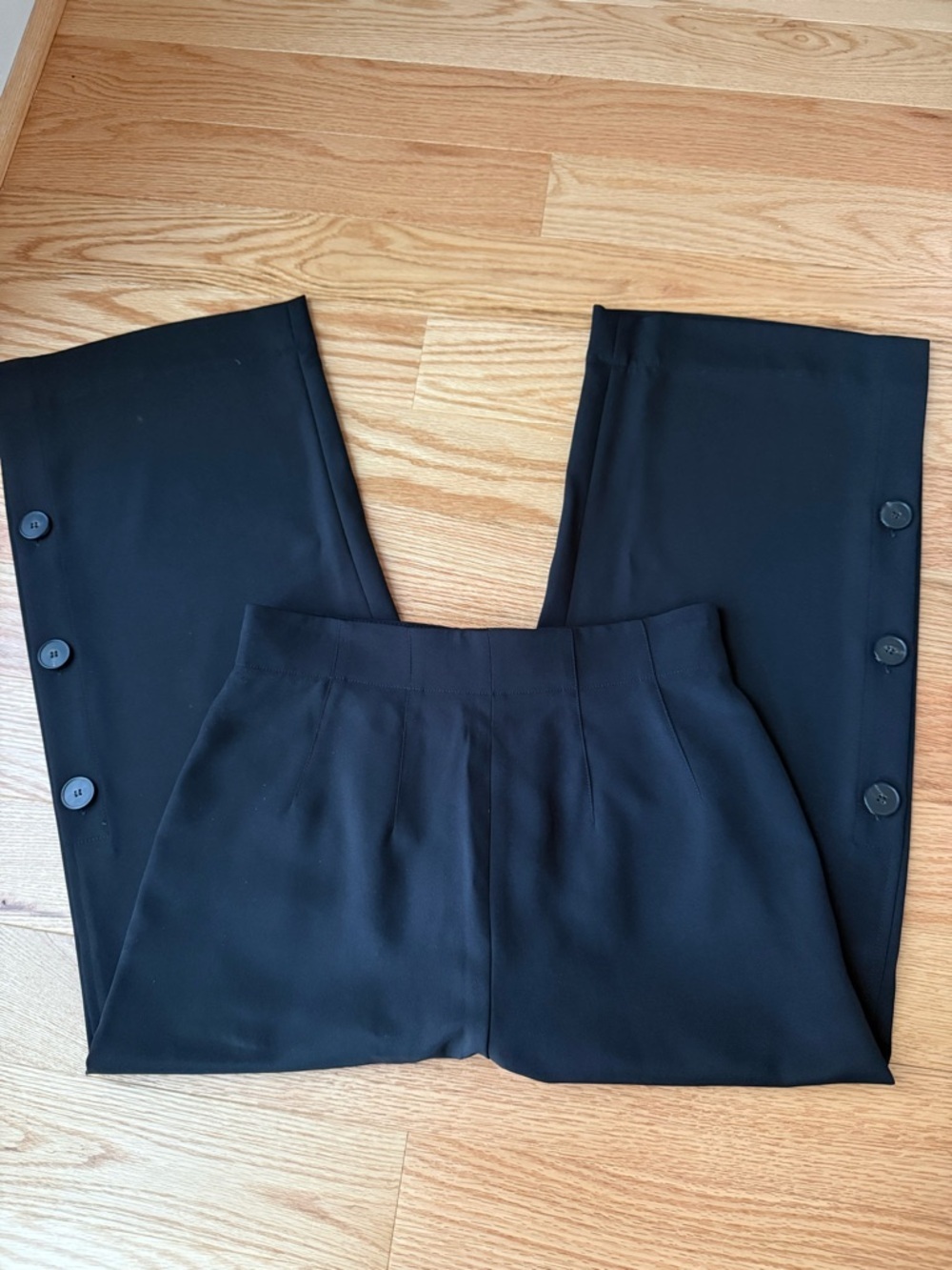Lafayette 148 Silk Crop Wide Leg Pant Black Side Button Detail Tailored Size 00